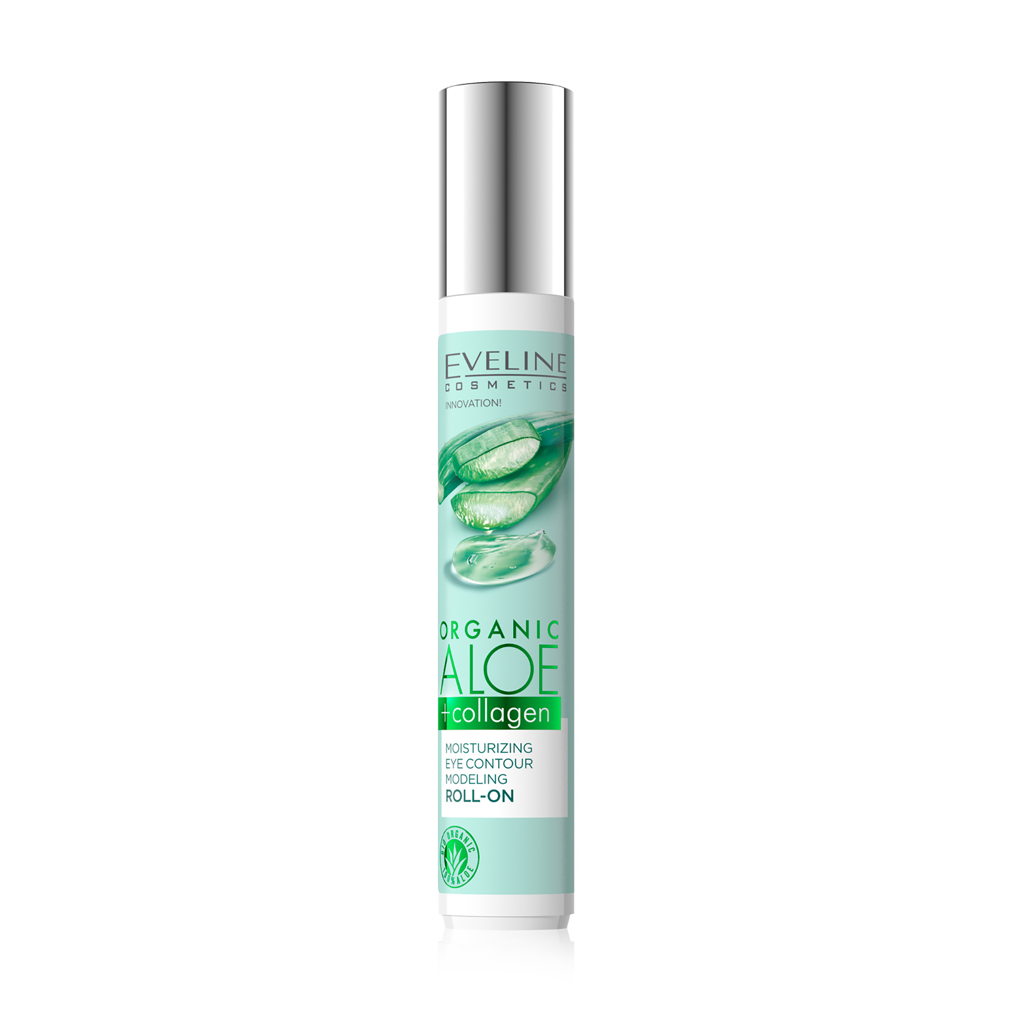 Зволожувальний роликовий гель-ліфтинг для шкіри навколо очей Eveline Cosmetics Organic Aloe + Сollagen для всіх типів шкіри, 15 мл